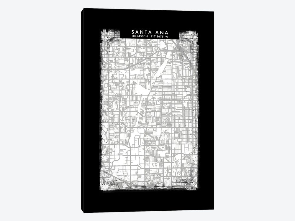 Santa Ana City Map Black White Grey Style by WallDecorAddict 1-piece Canvas Wall Art
