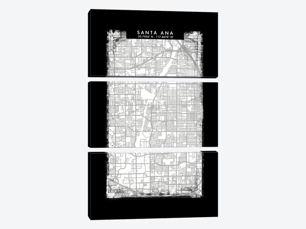 Santa Ana City Map Black White Grey Style by WallDecorAddict 3-piece Canvas Art
