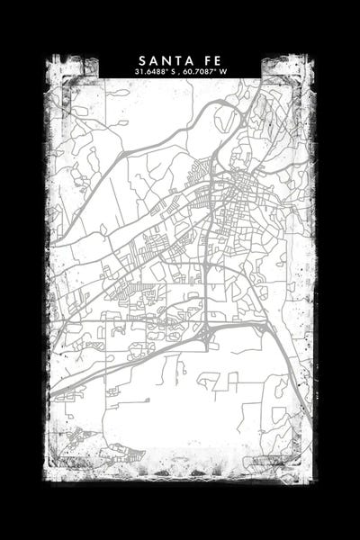 Santa Fe, Argentina City Map Black White Grey Style by WallDecorAddict canvas print