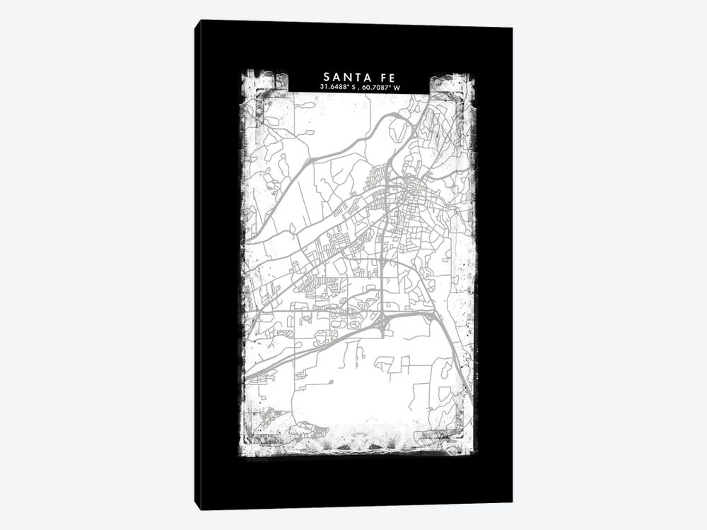 Santa Fe, Argentina City Map Black White Grey Style by WallDecorAddict 1-piece Canvas Print