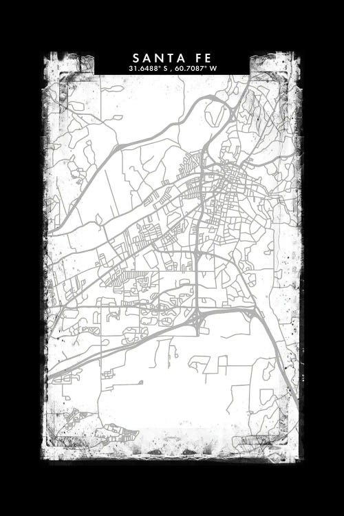 Santa Fe, Argentina City Map Black White Grey Style