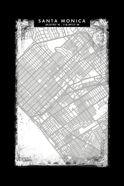 Santa Monica City Map Black White Grey Style