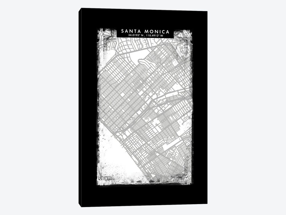 Santa Monica City Map Black White Grey Style by WallDecorAddict 1-piece Canvas Artwork