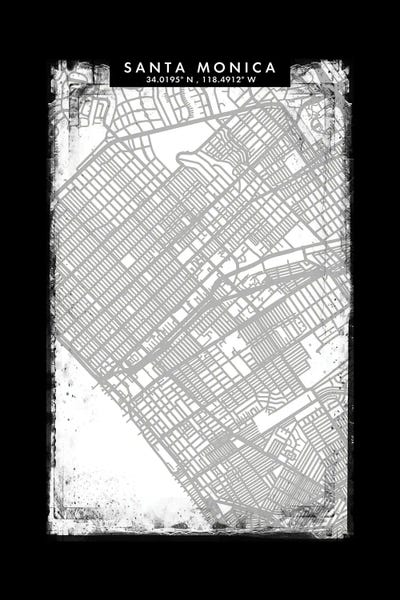 Santa Monica: Santa Monica City Map Black White Grey Style by WallDecorAddict