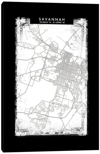 Savannah, Georgia City Map Black White Grey Style Canvas Art Print - Georgia Art