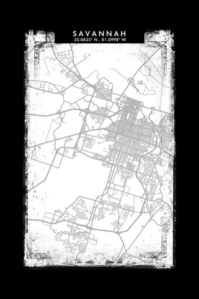 Georgia: Savannah, Georgia City Map Black White Grey Style by WallDecorAddict