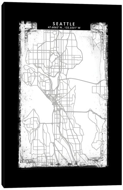 Seattle City Map Black White Grey Style Canvas Art Print - Seattle Art