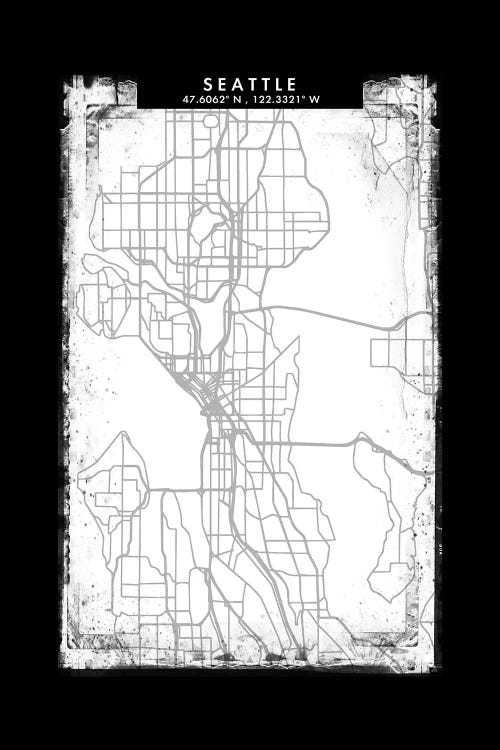 Seattle City Map Black White Grey Style