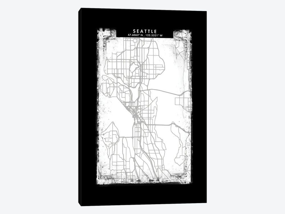 Seattle City Map Black White Grey Style by WallDecorAddict 1-piece Canvas Art