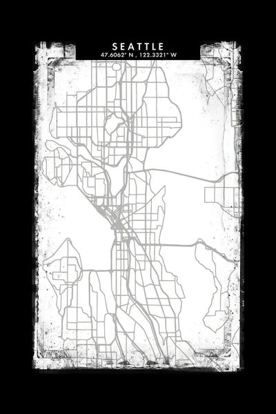 Seattle Maps: Seattle City Map Black White Grey Style by WallDecorAddict