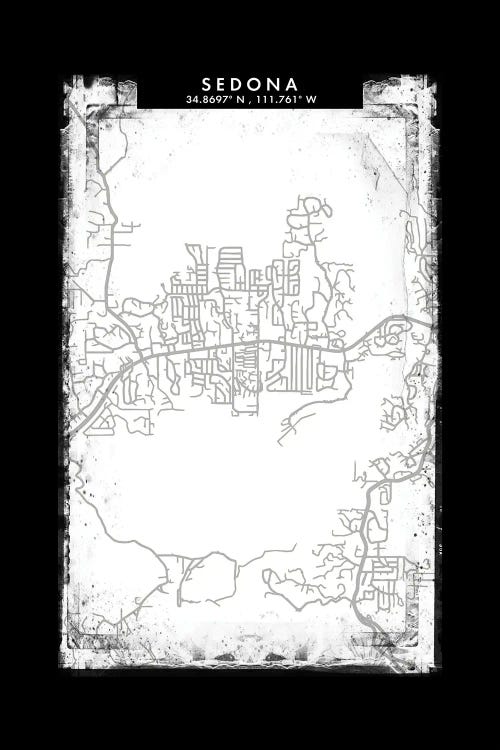 Sedona, Arizona City Map Black White Grey Style