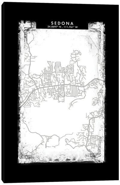 Sedona, Arizona City Map Black White Grey Style Canvas Art Print - Sedona