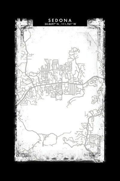 Sedona, Arizona City Map Black White Grey Style
