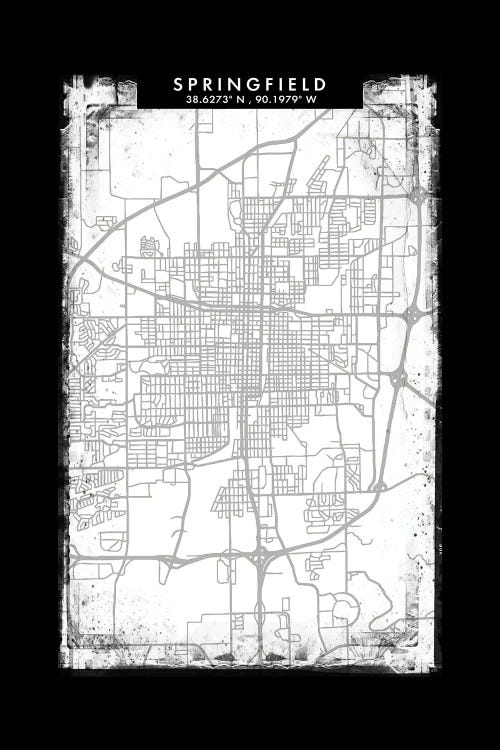 Springfield, Illinois City Map Black White Grey Style by WallDecorAddict wall art