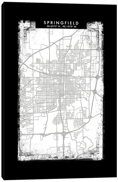 Springfield, Illinois City Map Black White Grey Style Canvas Art Print