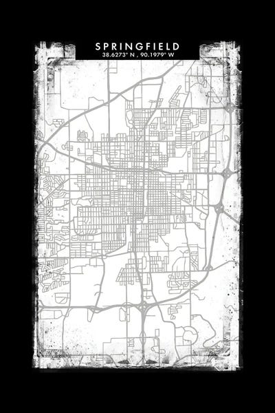 Springfield: Springfield, Illinois City Map Black White Grey Style by WallDecorAddict