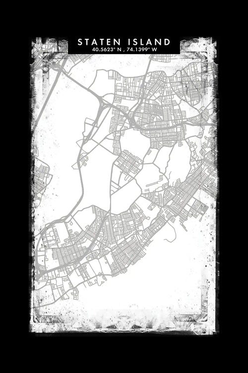 Staten Island, New York City Map Black White Grey Style