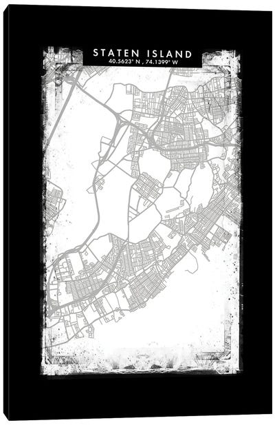 Staten Island, New York City Map Black White Grey Style Canvas Art Print - New York City Map