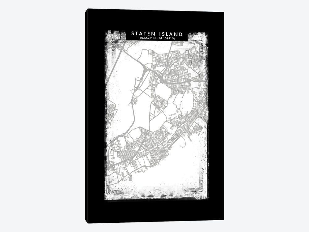 Staten Island, New York City Map Black White Grey Style by WallDecorAddict 1-piece Art Print