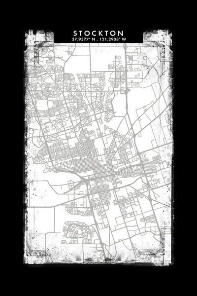 Stockton, California City Map Black White Grey Style by WallDecorAddict canvas print