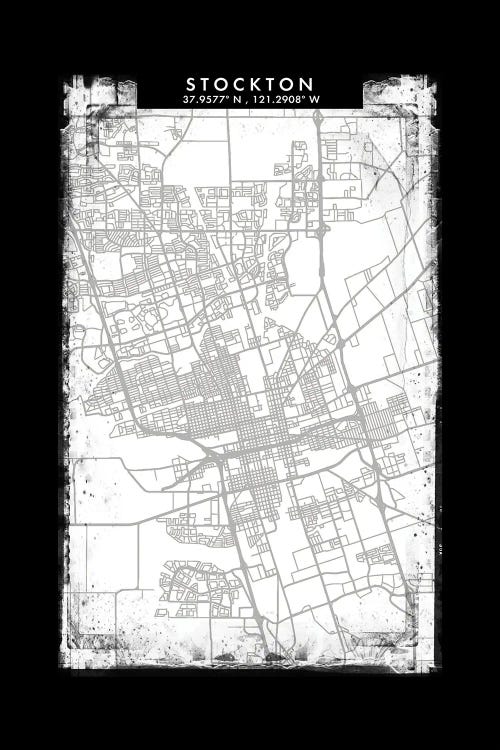 Stockton, California City Map Black White Grey Style