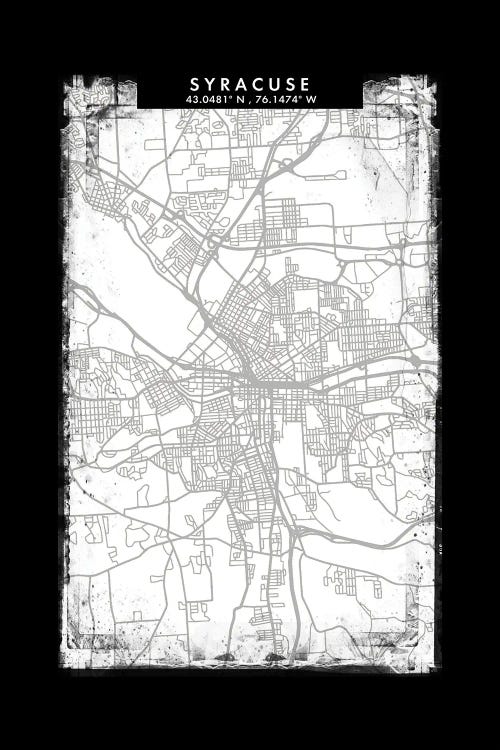 Syracuse City Map Black White Grey Style