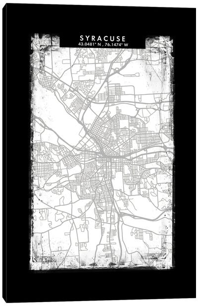 Syracuse City Map Black White Grey Style Canvas Art Print