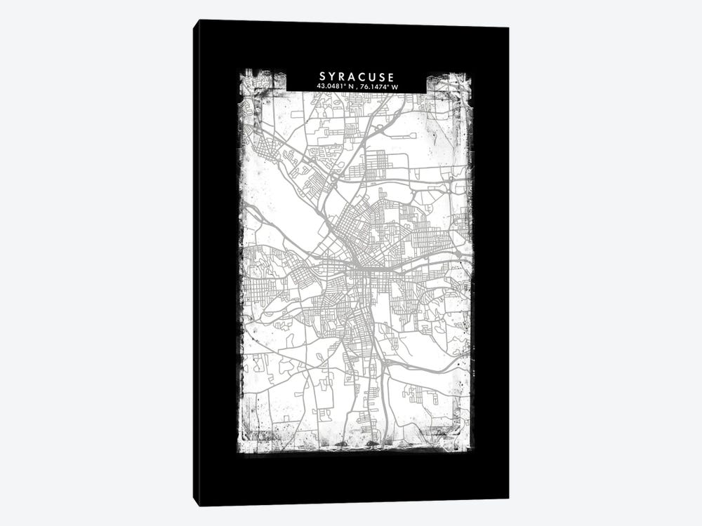 Syracuse City Map Black White Grey Style 1-piece Canvas Print