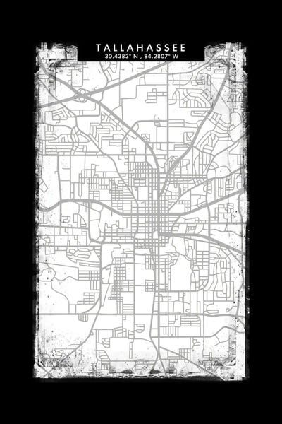Tallahassee, Florida City Map Black White Grey Style by WallDecorAddict gallery poster