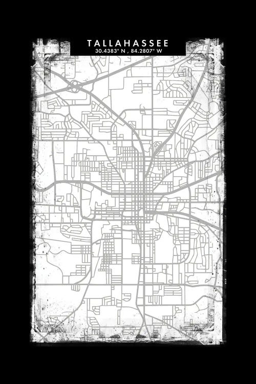 Tallahassee, Florida City Map Black White Grey Style by WallDecorAddict wall art