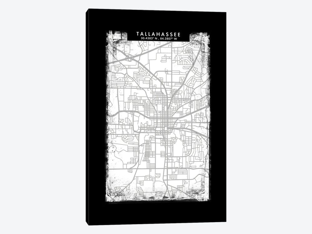 Tallahassee, Florida City Map Black White Grey Style by WallDecorAddict 1-piece Canvas Artwork