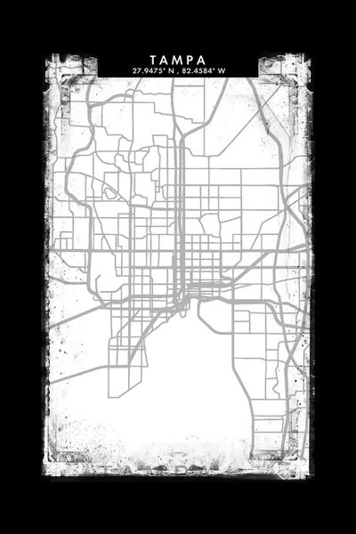 Tampa City Map Black White Grey Style by WallDecorAddict metal wall art