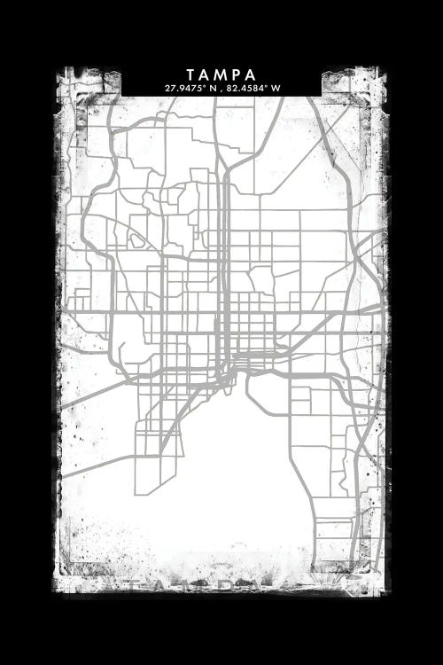 Tampa City Map Black White Grey Style