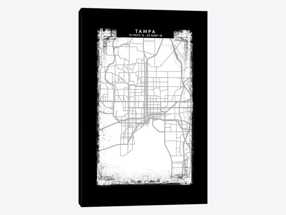 Tampa City Map Black White Grey Style by WallDecorAddict 1-piece Canvas Wall Art