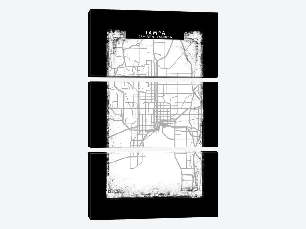 Tampa City Map Black White Grey Style by WallDecorAddict 3-piece Canvas Art