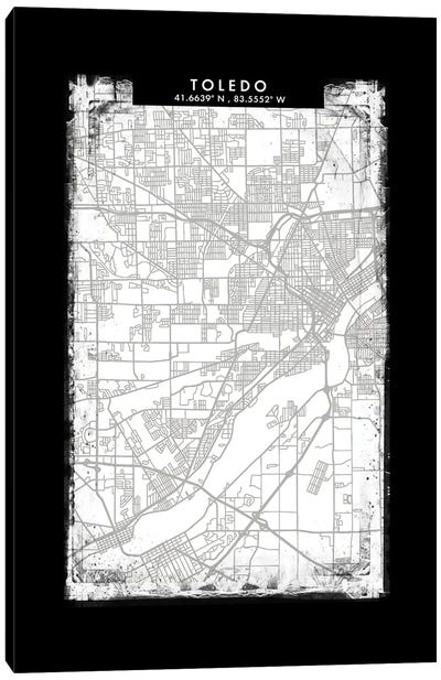 Toledo City Map Black White Grey Style Canvas Art Print - Ohio Art