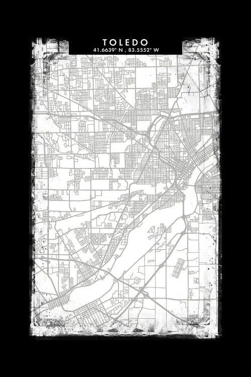 Toledo City Map Black White Grey Style