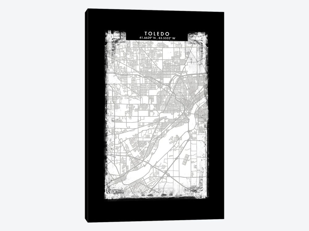 Toledo City Map Black White Grey Style by WallDecorAddict 1-piece Canvas Art Print