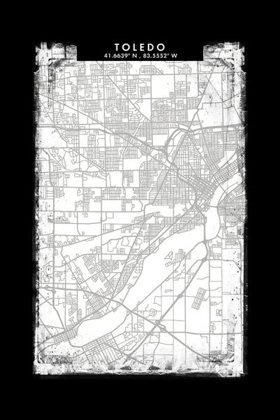 Toledo: Toledo City Map Black White Grey Style by WallDecorAddict