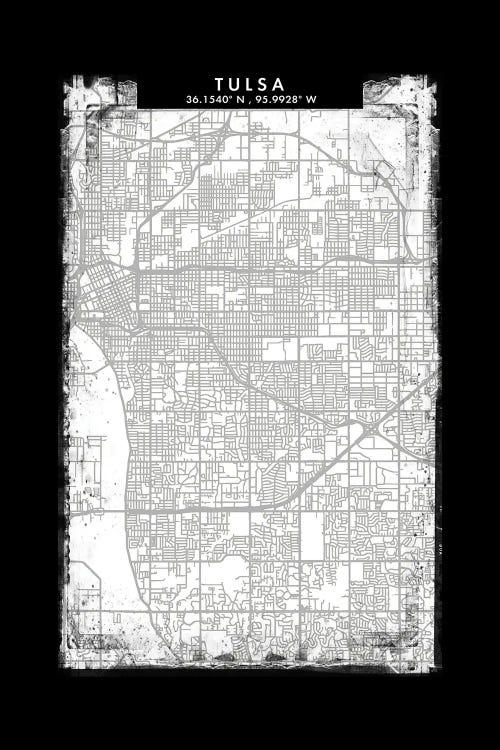 Tulsa City Map Black White Grey Style by WallDecorAddict wall art