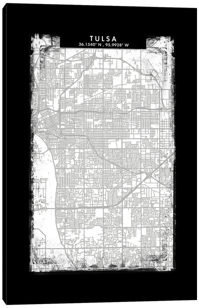 Tulsa City Map Black White Grey Style Canvas Art Print - Oklahoma Art