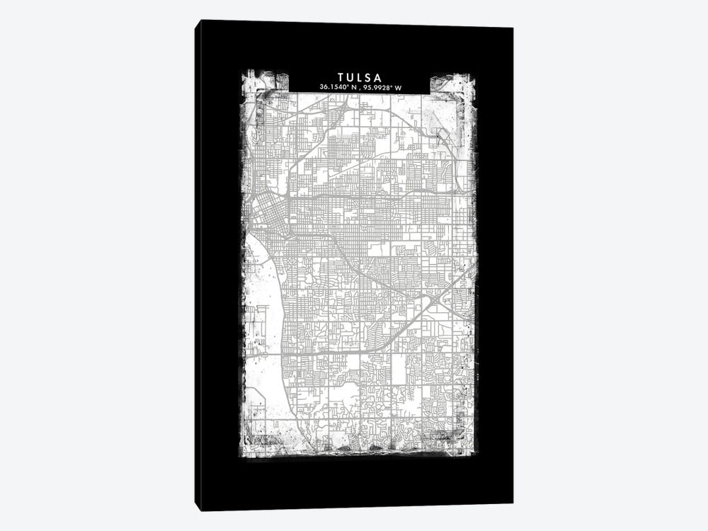 Tulsa City Map Black White Grey Style by WallDecorAddict 1-piece Canvas Artwork