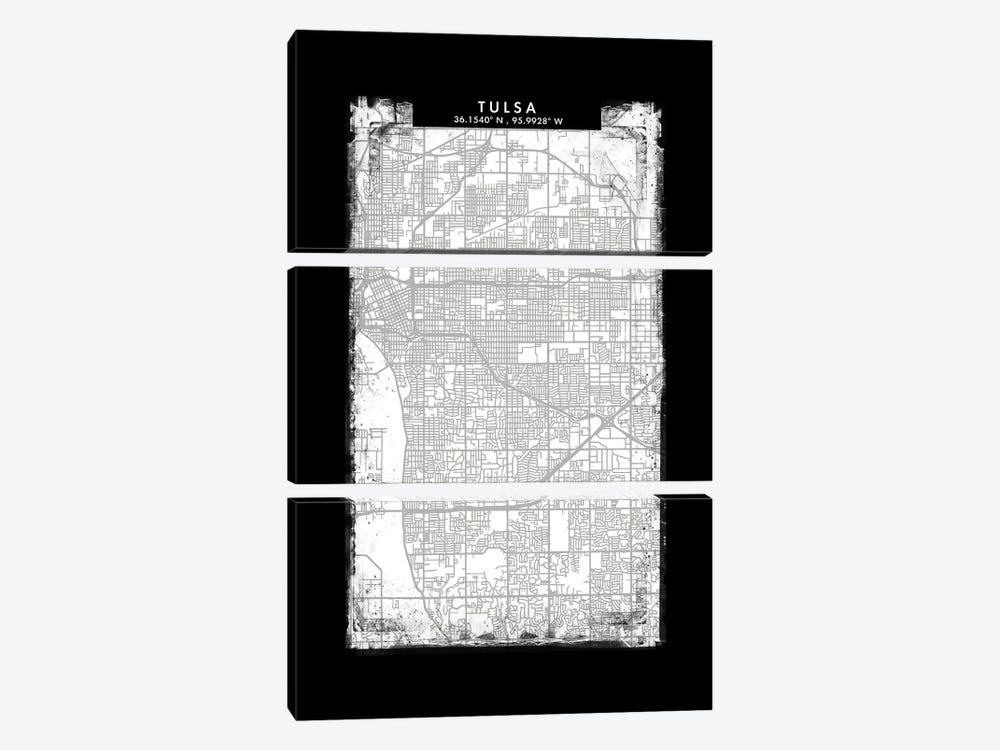 Tulsa City Map Black White Grey Style by WallDecorAddict 3-piece Canvas Art