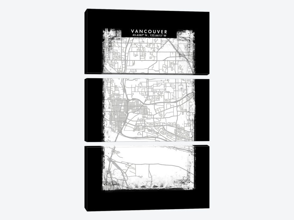 Vancouver City Map Black White Grey Style by WallDecorAddict 3-piece Canvas Print
