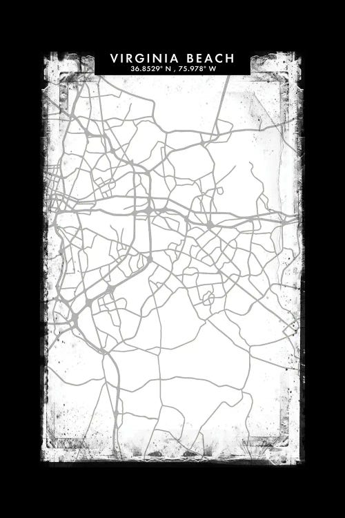 Virginia Beach City Map Black White Grey Style