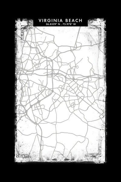 Virginia: Virginia Beach City Map Black White Grey Style by WallDecorAddict