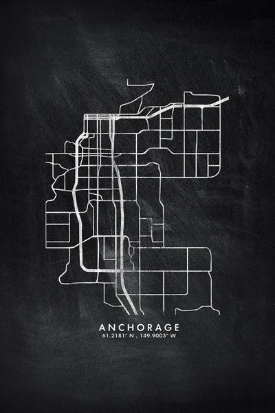 Anchorage City Map Chalkboard Style by WallDecorAddict art print