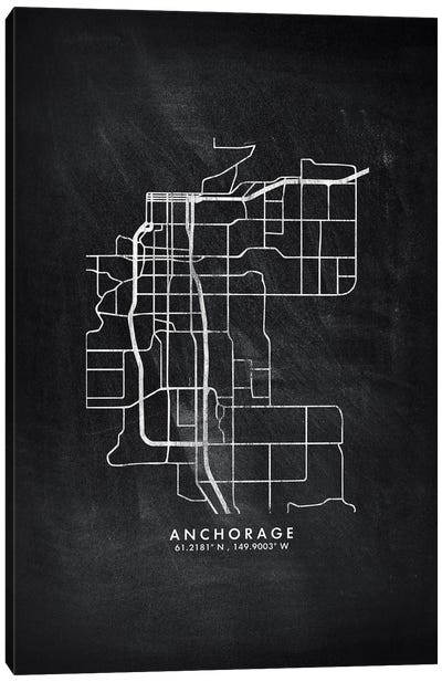 Anchorage City Map Chalkboard Style Canvas Art Print - Alaska Art