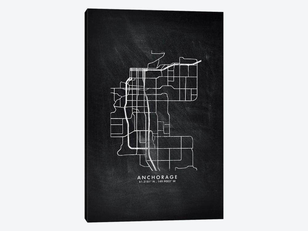 Anchorage City Map Chalkboard Style by WallDecorAddict 1-piece Canvas Art Print