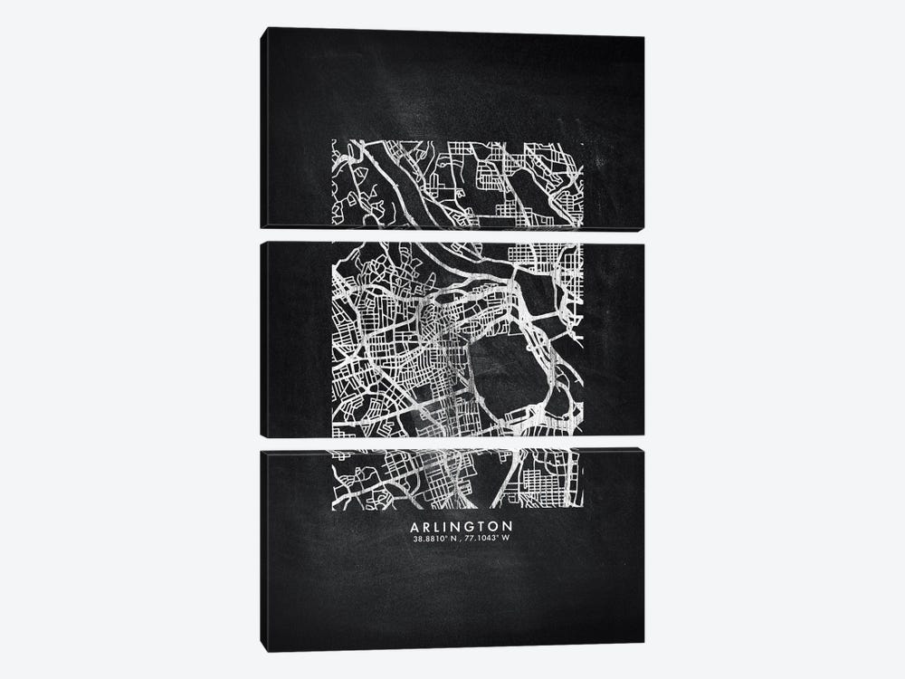 Arlington City Map Chalkboard Style by WallDecorAddict 3-piece Canvas Artwork